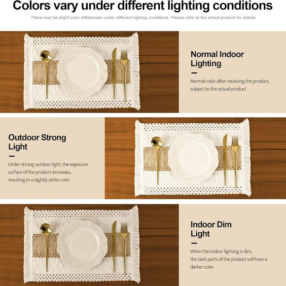 Boho Placemats Set of 6, Macrame Table Decor Farmhouse Style Placemats in Natura - Picture 7 of 8